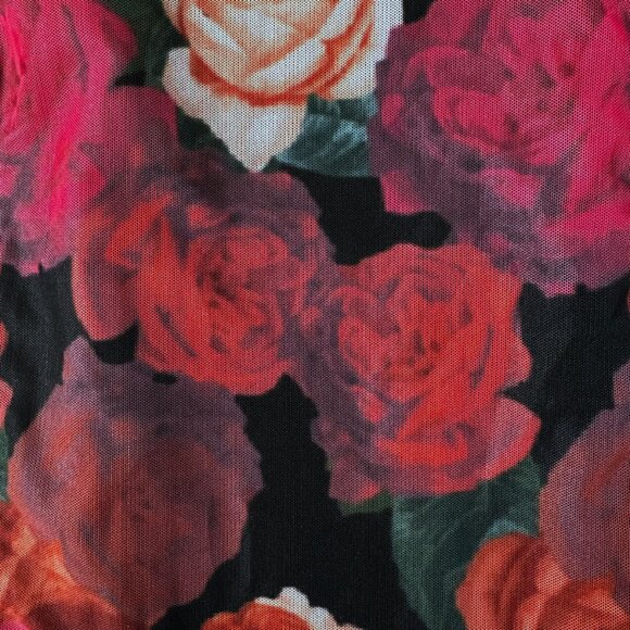 Mesh Floral Rose Corset Crop Top Sm Black Red Coquette Whimsigoth Y2K 90s Grunge - Picture 4 of 8